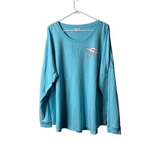 Crown & Ivy Blue Beach Graphic Jersey Long Sleeve Top Vacation